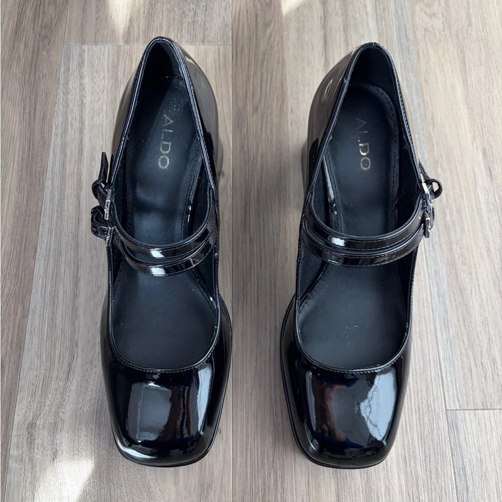 ALDO Black Patent Leather Platform Mary Jane Heels - Picture 4 of 7